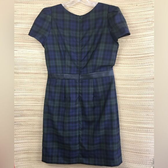 Claudie Pierlot 100% Wool Green & Blue Plaid With Leather Details Dress Sz US 8 - Picture 3 of 12